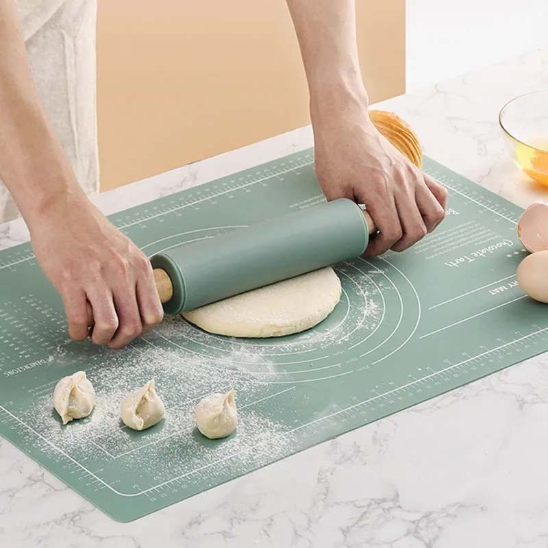 S627387d55f074d50b4911820c514d7c9p Thick Silicone Dough Mat and Non-Stick Rolling Pin Set - Perfect for Making Pizza, Pastry, Bread and Tortilla