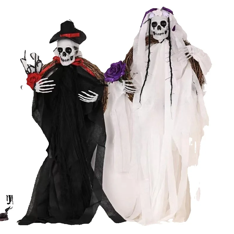 Skeleton Haunted House Props Pendant Ghost Bride Groom Rattan Ring Garland Party Dress Up Decoration Supplies Halloween Decor