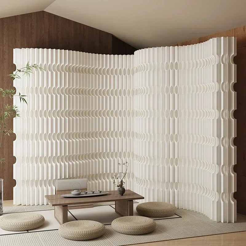 Paper Art Partition Striped Paper Wall Screen Fence Partition Wall Foldable Screen Exhibition Room Divider Folding