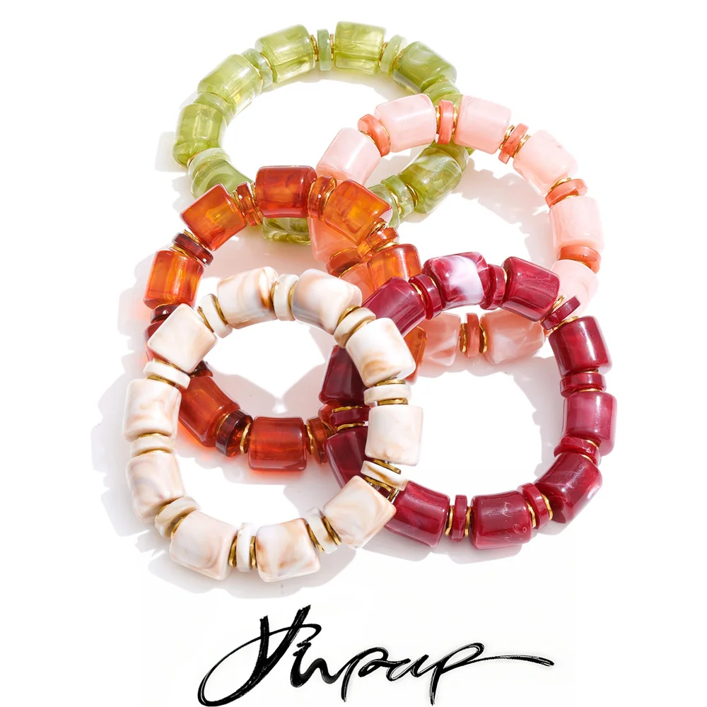 Yhpup Handmade Stainless Steel Jewelry Multi-color Style Resin Acrylic