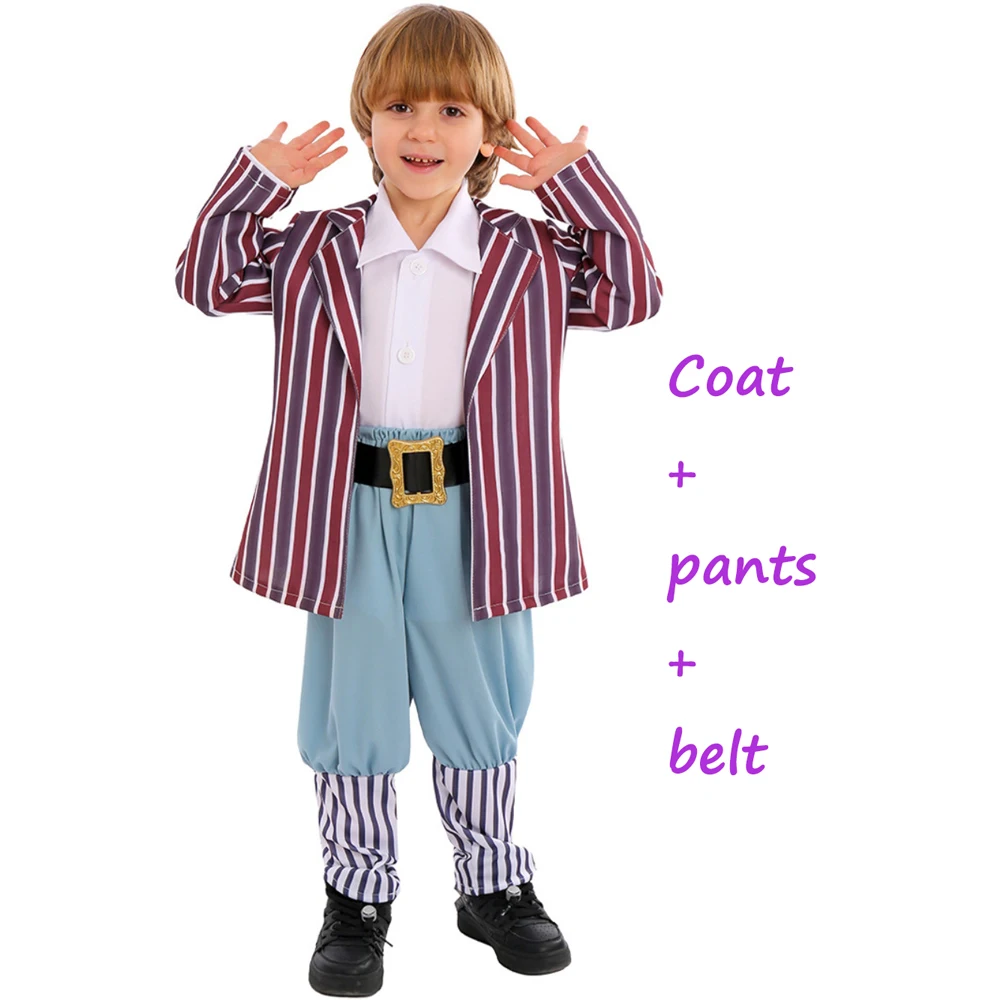 Movie Chocolate Factory Oompa Cosplay Costume Kids Coat Pants Belt Full Set Loompa Role Play Children Suit Halloween Party