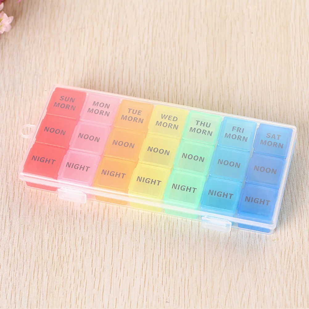 

Colorful English 21 Grids Box Portable Monthly Organizer Container Storage Box Medicine Case Pillboxes