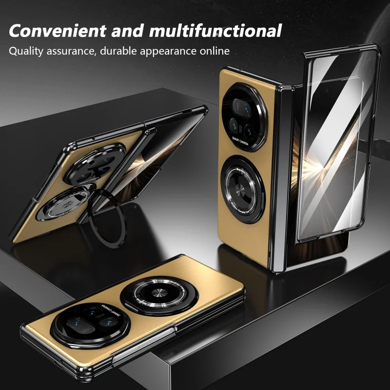 Matte Hard Protective Flip Case with Kickstand and 360° Rotating Magnetic Ring Holder, Includes Tempered Glass