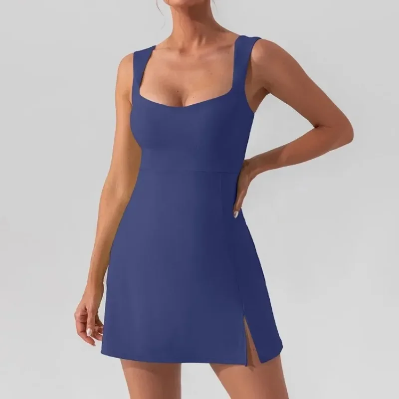 Tennis Dress Sexy Soft Solid Color Golf Sports Dress Women Breathable Workout One Piece Yoga Suits Running Outdoor Activewear