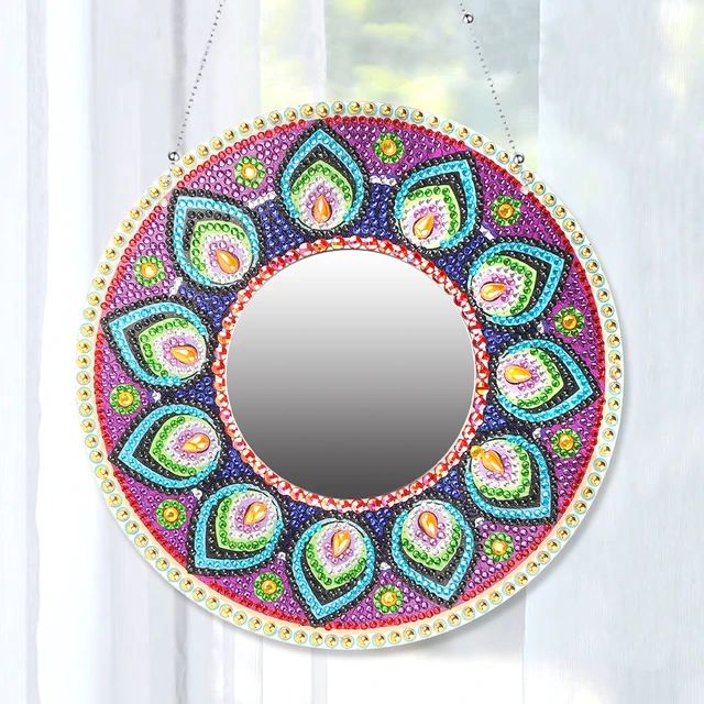 DIY Crystal Diamond Mirror Portable Hanging Rhinestone Mirror Art