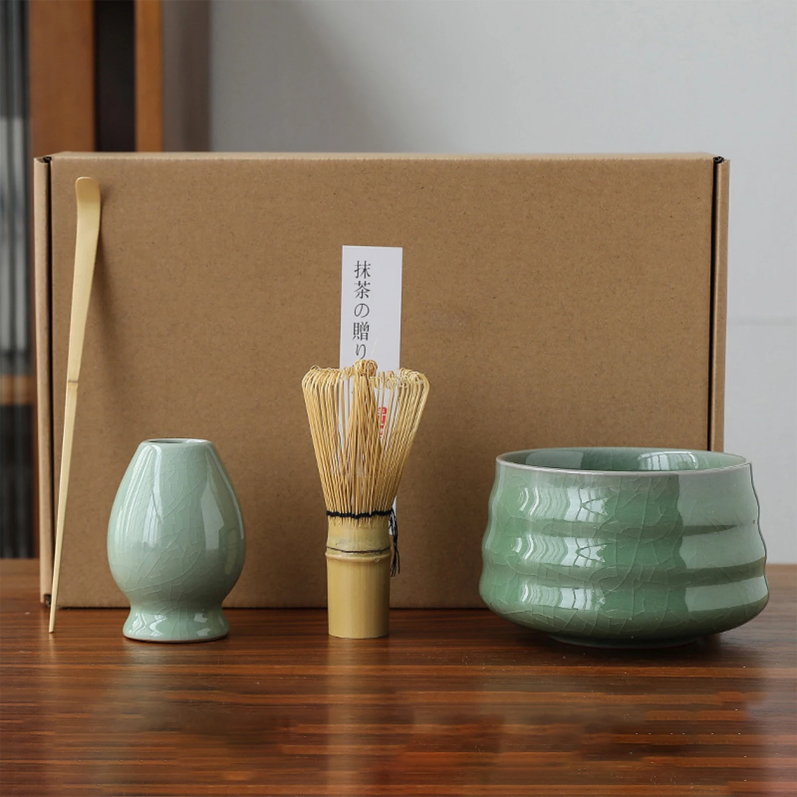 4 in 1 Traditional Japanese Matcha Set Handmade Ceramic and Bamboo for Japanese Tea Utensils Tools Gifts