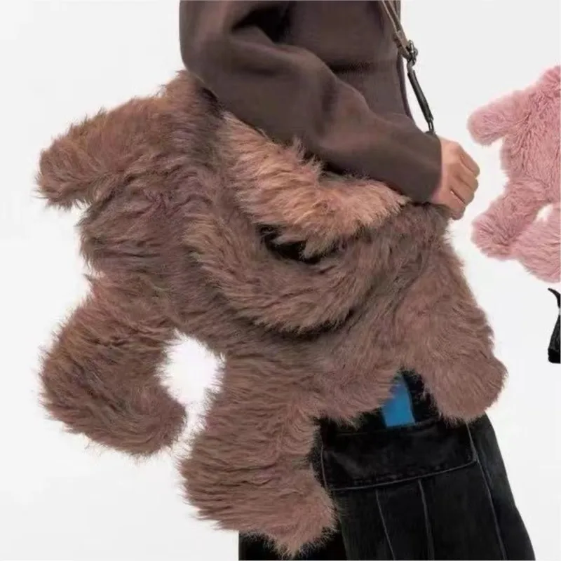 JIAERDI Plush White Messenger Bag Women Versatile Soft Large Capacity Y2k Hand Bag Ladies Sweet Cute Crossbody Bags Aesthetic