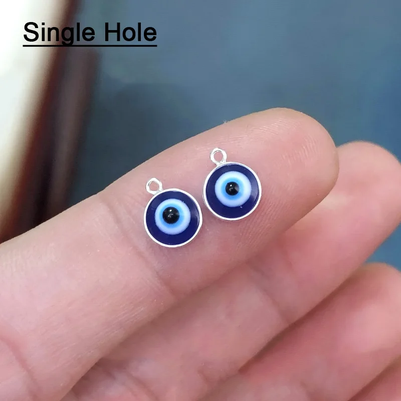 Real 925 Sterling Silver 6mm Blue Eye Charm Pendant / Connector For Necklace DIY Jewelry Hypoallergenic Jewelry Accessory
