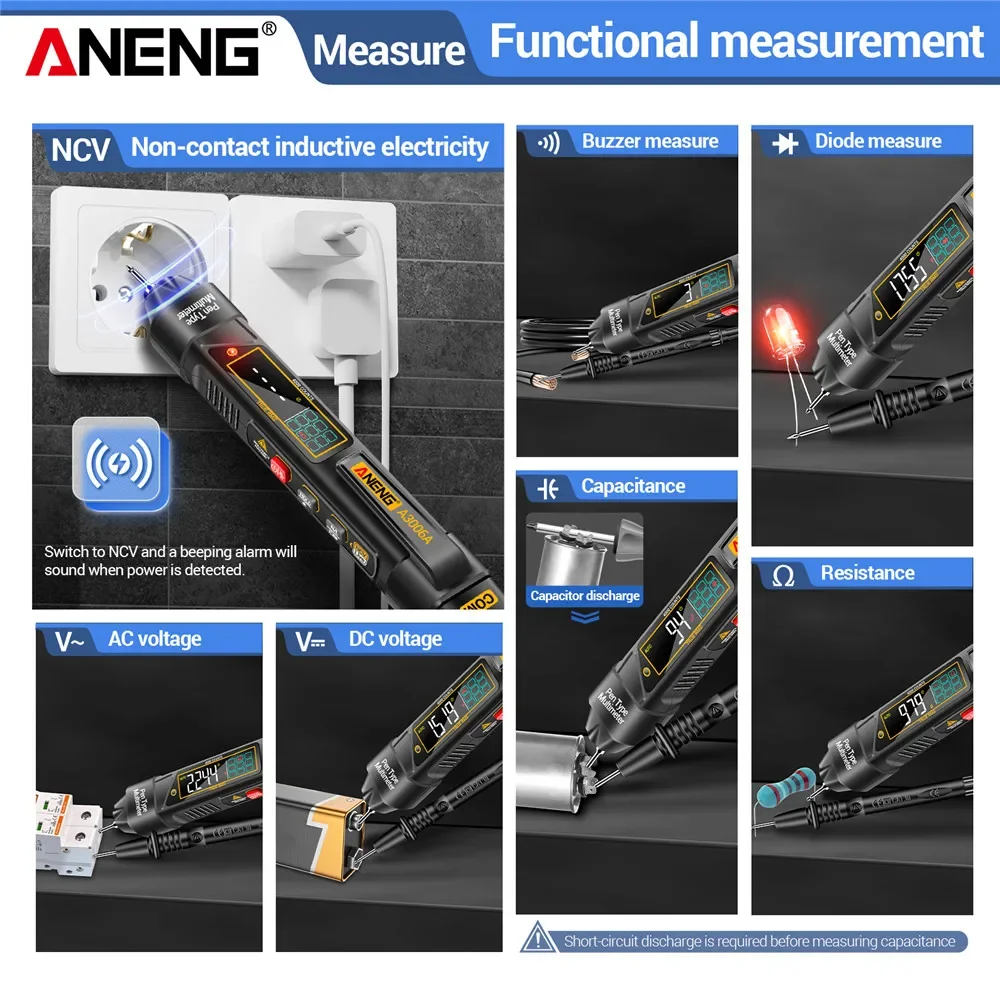 ANENG A3006A Digital Multimeter Test Pen 4000Counts AC/DC Voltage Non-contact Inductive Electricity Hz Diode Resistance Tester