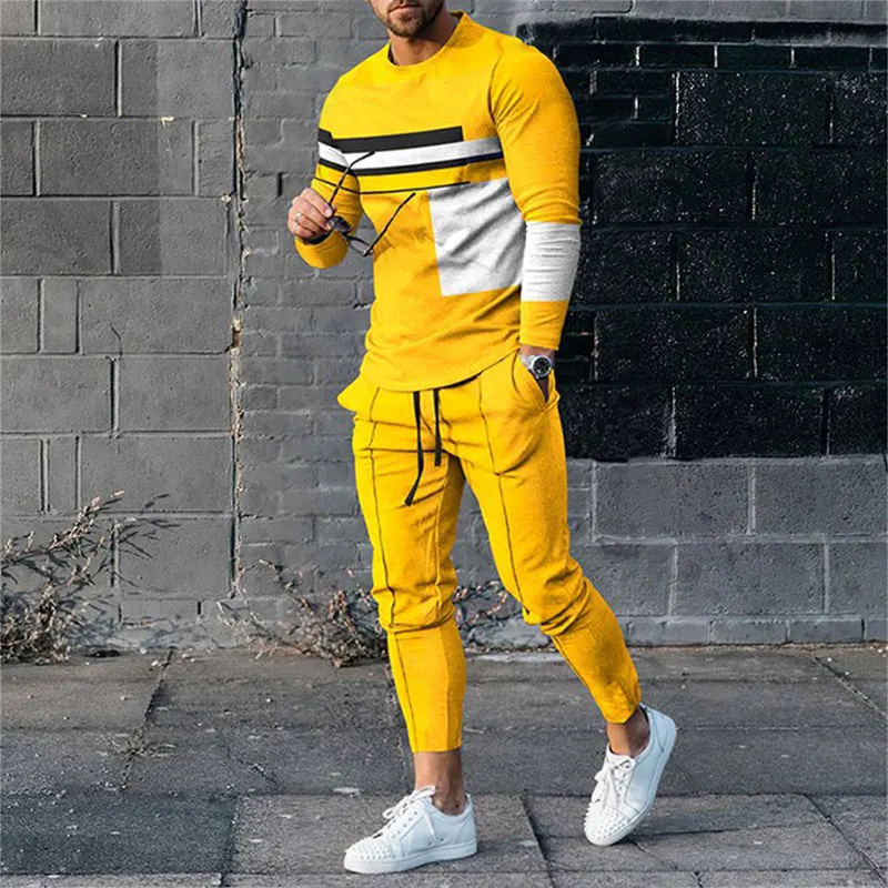 Men Oversize T-shirts trousers Suit Stripe Spring Winter Gradient Graphic Printed Tracksuits Long-sleeve Man Outfit 2 Piece Set new printed baggy y2k jeans women s low waist jeans 2022 spring autumn oversize wide leg baggy pants casual cargo trousers