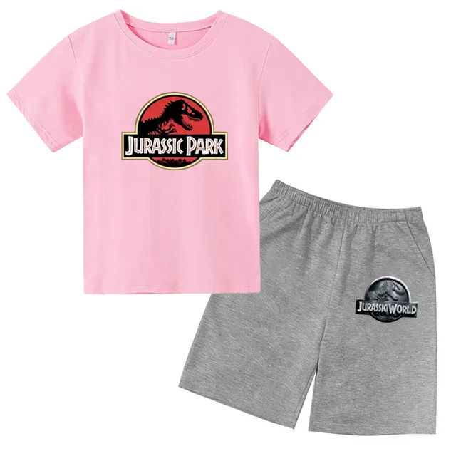 thumbnail image 1 of 2024 Nuevo traje de camiseta con estampado de grafiti para niños, diseño de dinosaurio, camiseta estampada + pantalones cortos, 2 piezas, conjunto de moda para niños y niñas, 1 of 5