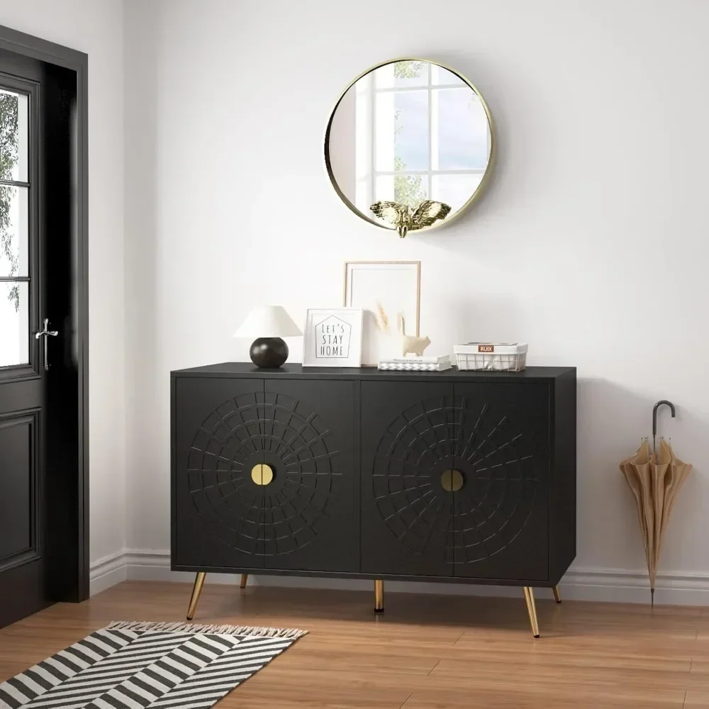 48" Modern Accent Cabinet with 4 Doors and Shelves, Mid Century Sideboard et Cabinet with Storage, Storage Cre