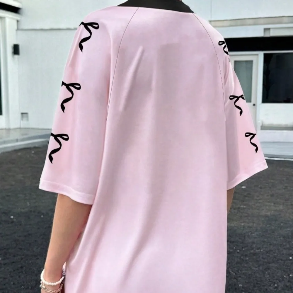 V-neck Sports Tennis T-shirts Large Size Teenagers Adolescent Female Crop Tops Number Print Casual Bow Letter Shirt Ladies Girls