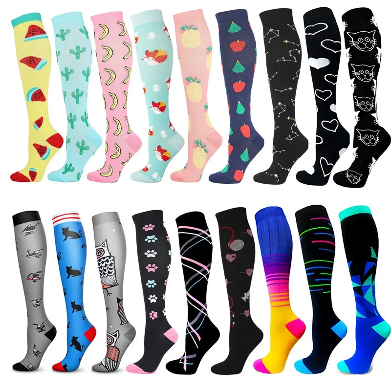 New Compression Stockings Men Women Varicose Veins Socks Cat Dog Stripe Pattern Outdoor Running Cycling Long Pressure Stockings compression socks