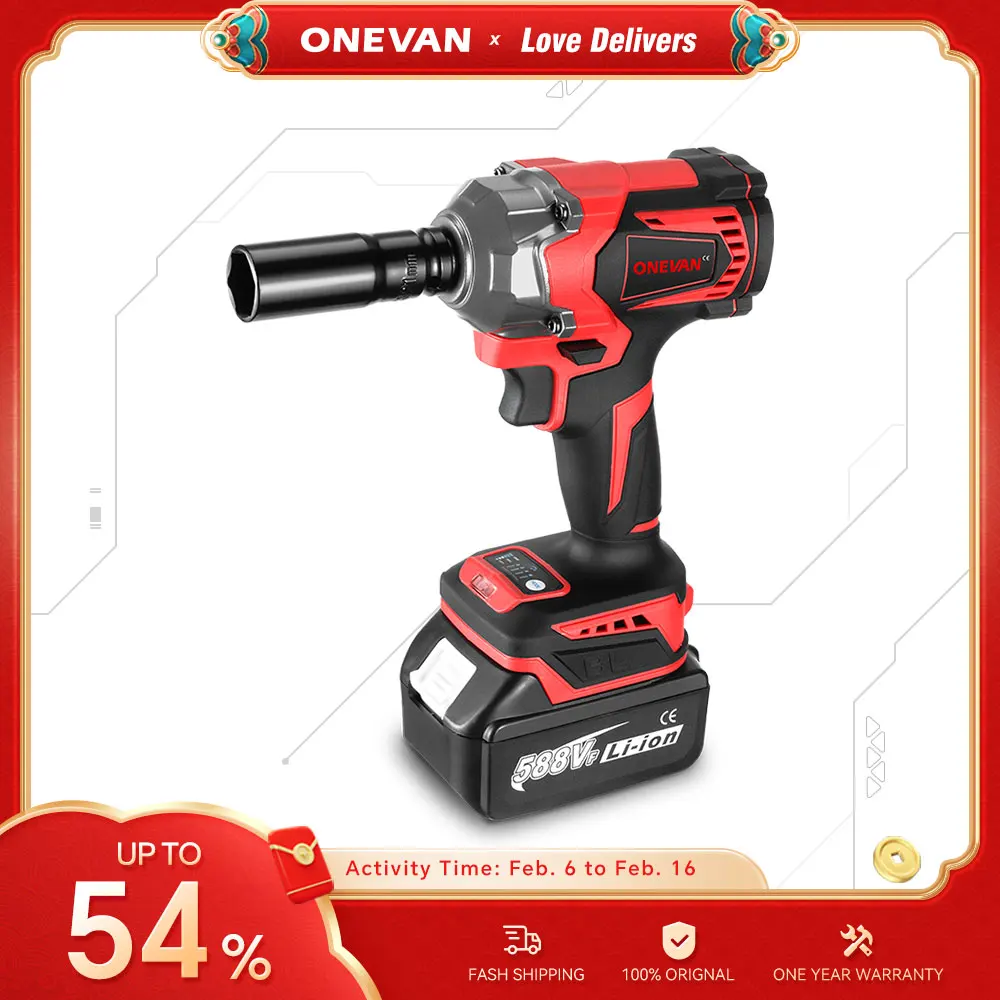 Onevan 1200N. M Chiave A Percussione Elettrica Senza Spazzole Con Batteria 588Vf Utensile Elettrico Per Chiave A Batteria Da 1/2 "Per Batteria Makita 