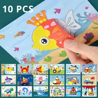 10 Pcs 3D EVA Foam Sticker Creative Art Craft Kit for Kids Boys Girls DIY Cartoon Animal Transportation Painting for Education 1