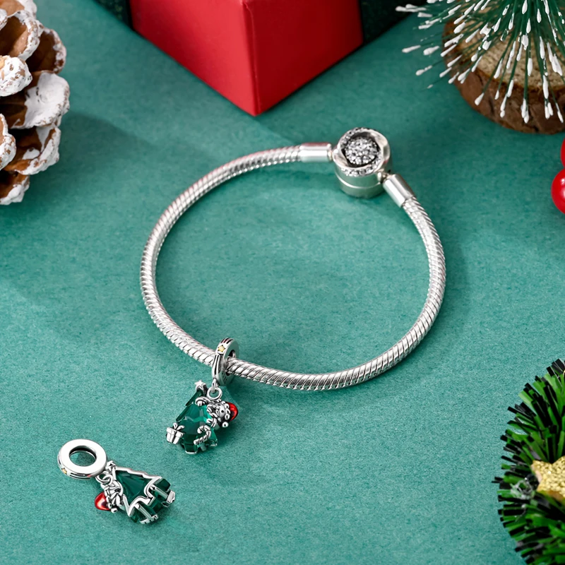 Charms aus 925er Silber, goldener Weihnachtsmann, Lebkuchen-Anhänger, Perlen, passend für Original-Armbänder, Halsketten, Rentier, Schneemann, Damenschmuck, DIY – Detail 3