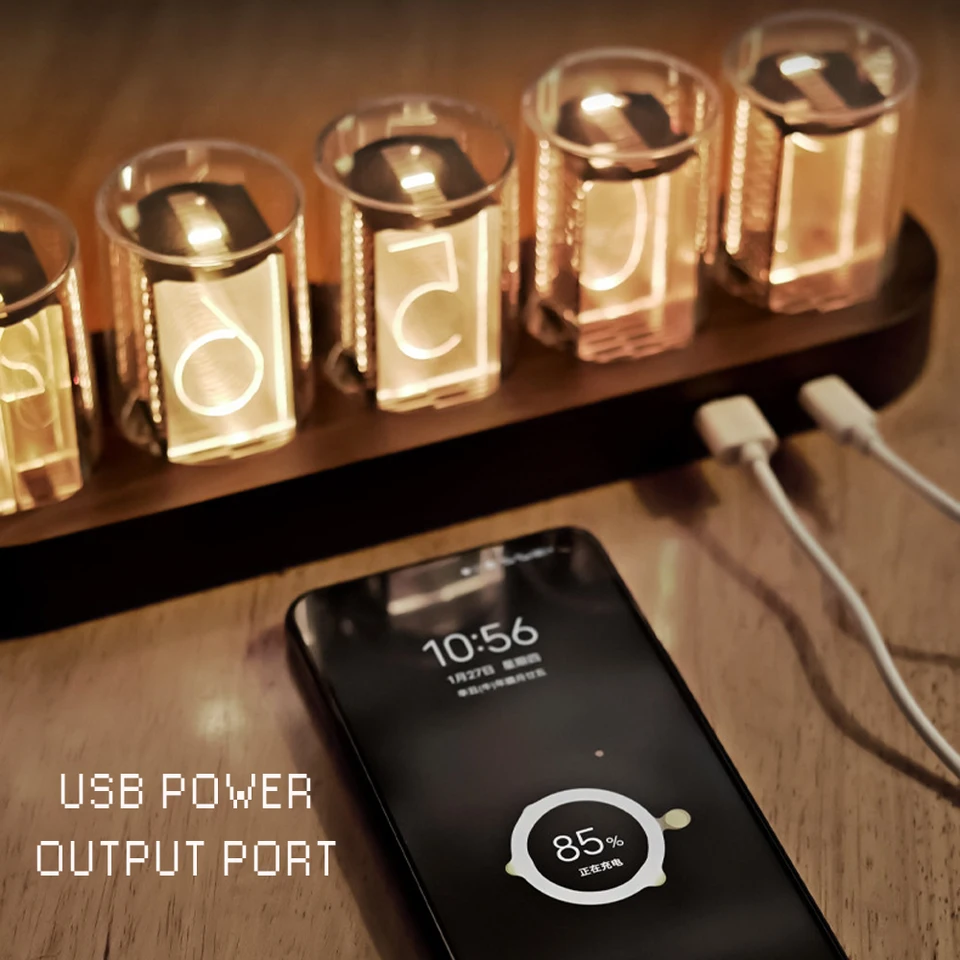 カラフルなRGBライトLEDニキシー管時計、ゲームルームのデスクトップ