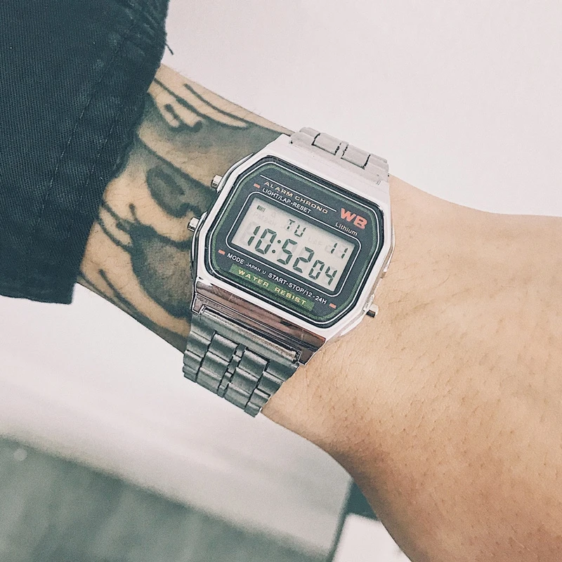 Luxury F91W Steel Band Watch Retro LED Digital Sports Military Watch Electronic Wrist Band Clock Ladies Men Couples Watches 5