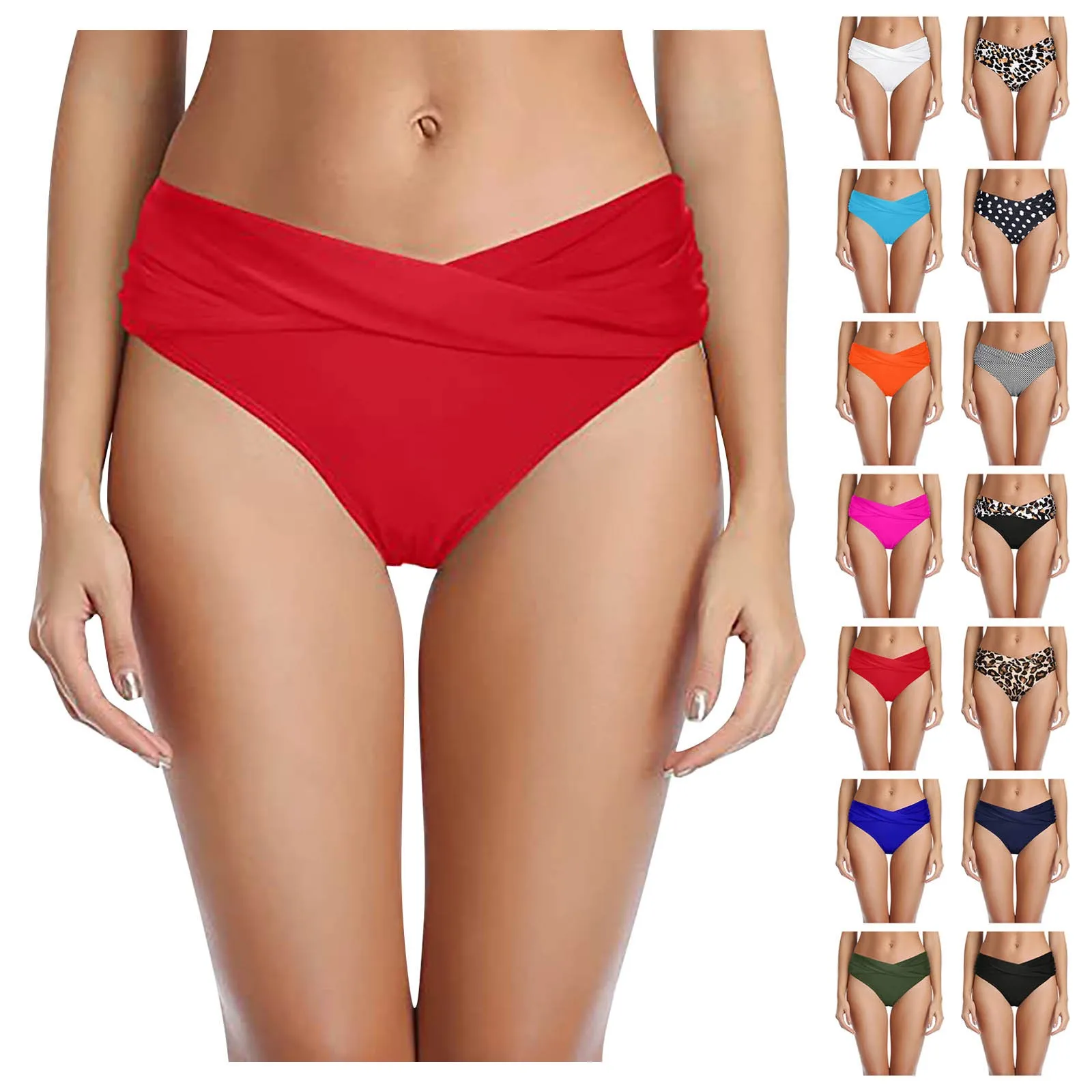 Women's Various Patterns Classic High Quality Low Waist Ruched Bikini Panties Fashionable Summer Thin Comfy Swimsuit Briefs
