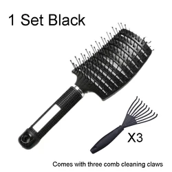 Enhanced Curved Vented Hair Brush - Paddle Design for Quick Drying & Versatile Styling (1 Set Black)