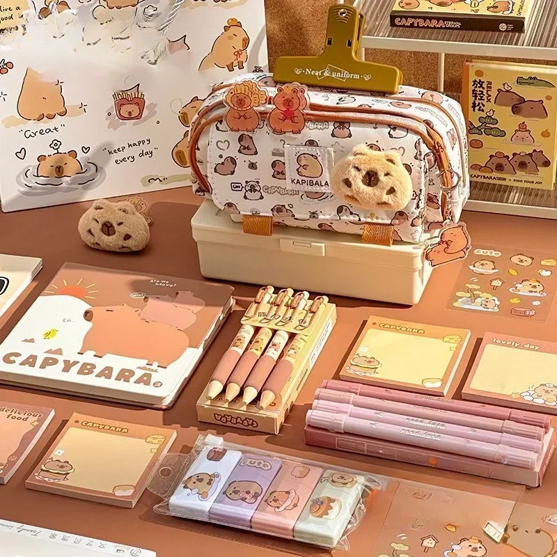Creative Three-layer Pen Bag Large Capacity Capybara Stationery Bag Multifunctional Pencil Case Student Gift School Supplies
