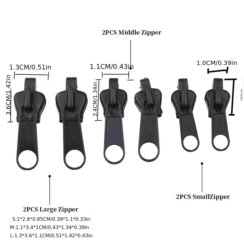 3 Pack Dark Nickel Zipper Pull Replacement (S,M,L)