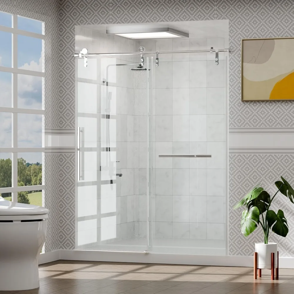 Shower Door, 56-60 in. W × 76 in. H, Frameless Glass, Clear Tempered Glass, Sliding Showers Doors, Bathroom Shower Door 2