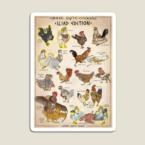 

Greek Myth Chickens Colour Iliad Editi Magnet Cute Colorful for Fridge Organizer Stickers Magnetic Kids Funny Decor