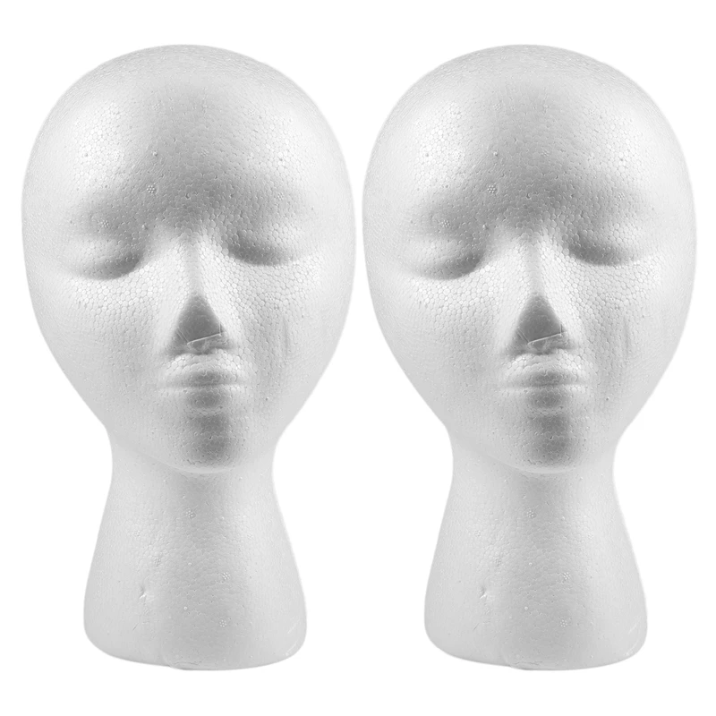 

2X 27.5 X 52Cm Dummy / Mannequin Head Female Foam(Polystyrene) Exhibitor For Cap, Headphones, Hair Accessories