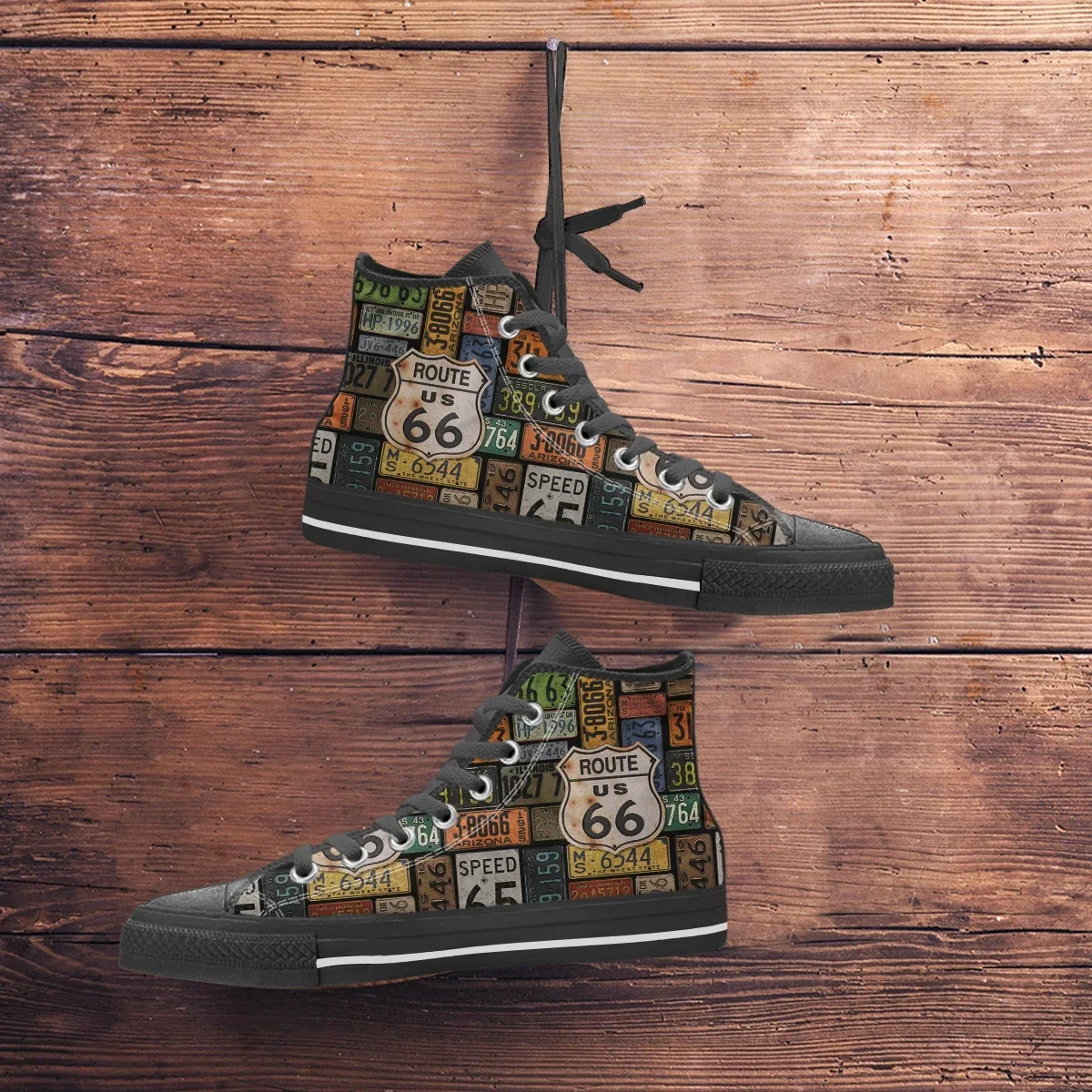 Classic US Route 66 High Top Canvas Shoes Men Breathable Outdoors Walking Sneakers Wild Printing Graffiti Shoes 5