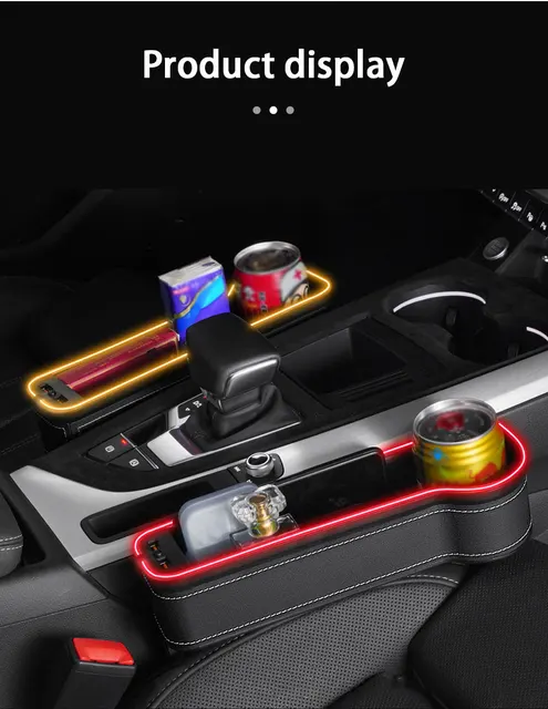 Auto Sitz Organizer RGB Umgebungs Licht Spalt Lagerung Box mit Dual USB  Ports Vorne Sitz Lücke Tasse Halter Auto Innen zubehör - AliExpress