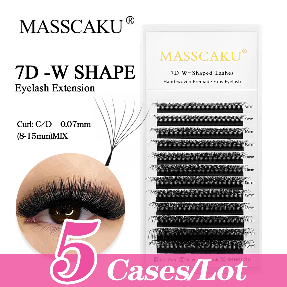 MASSCAKU 5cases/lot W Lashes 0.07 C/D Premade W Fan Lash Extensions Natural Soft Black W Style Lashes Faux Mink Individual Lash
