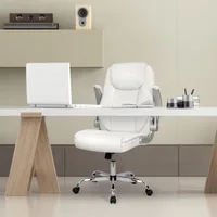 Office Chair PU Leather Executive High Back Computer Desk Chair Adjustable Height Flip-up Armrests Lumbar Support Swivel Rolling 2