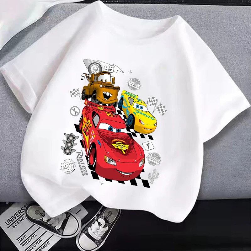Lightnings Mcqueen T-shirt Cartoon Disney Cars Short Sleeve Tops Boys Basic Tee Children Clothing Cool Printed Tshirt Kids Tees 2