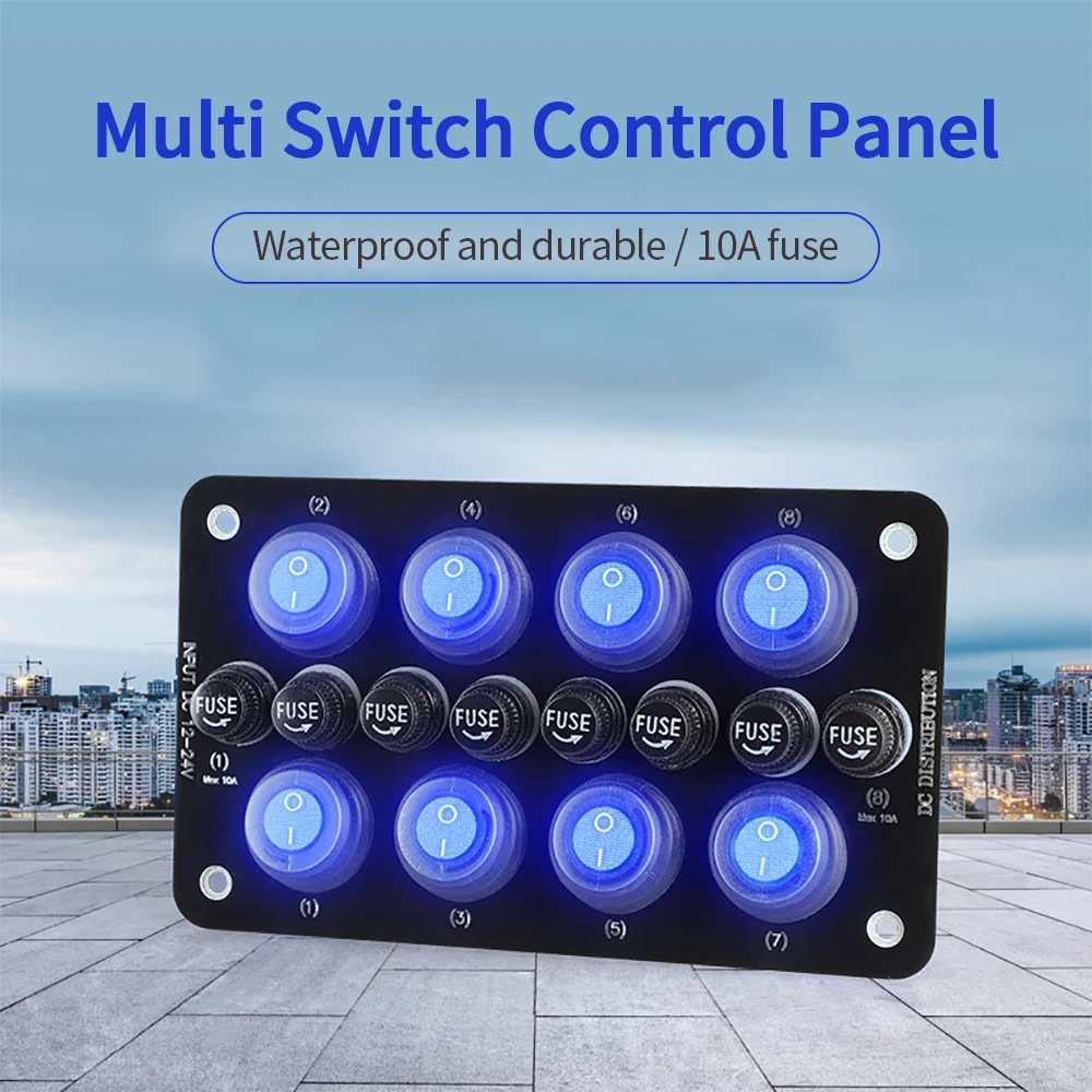 Toggle Switch 12V 8 Position Electronic Boat Accessories For Motorhomes Mult Port On/Off Button RV Camping Car Equipment Porte kemimoto 12 24v 8 gang switch panel electronic relay system for utv atv pickup wagon utb cab atv suv truck boat bus