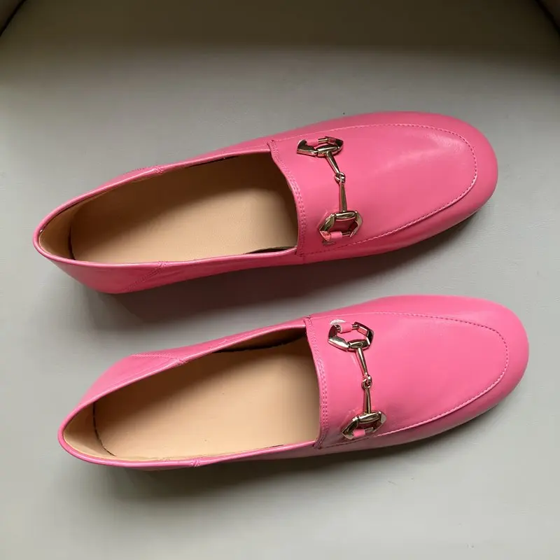 Big Size 34-44 New Genuine Leather Loafers Women Flats Slip On Metal Buckle Women's Flats Fashion Brand Flat Shoes Lady Footwear