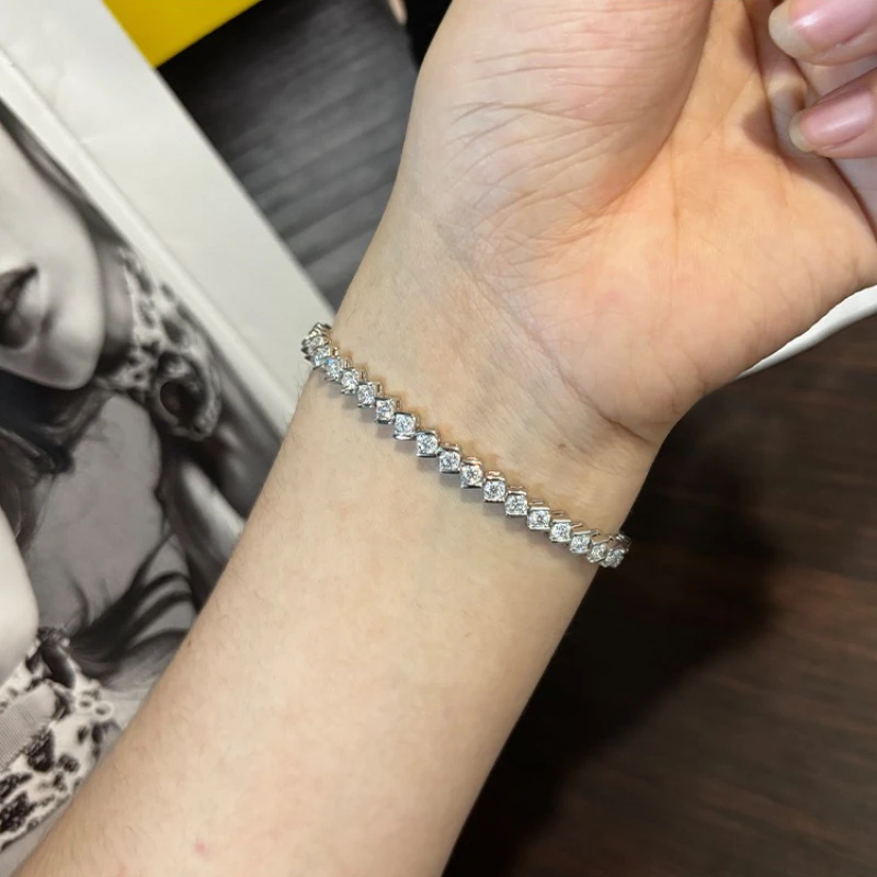 EWYA 2025 Original Full Moissanite Tennis Bracelet for Woman Man 925 Silver Pass Diamond Tester Link Chain Bracelets 14-20cm