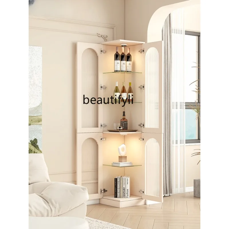 

Cream Style Corner Wine Cabinet Display Cabinet Living Room Sideboard Cabinet Corner Cabinet Household Glass Door Cabinet