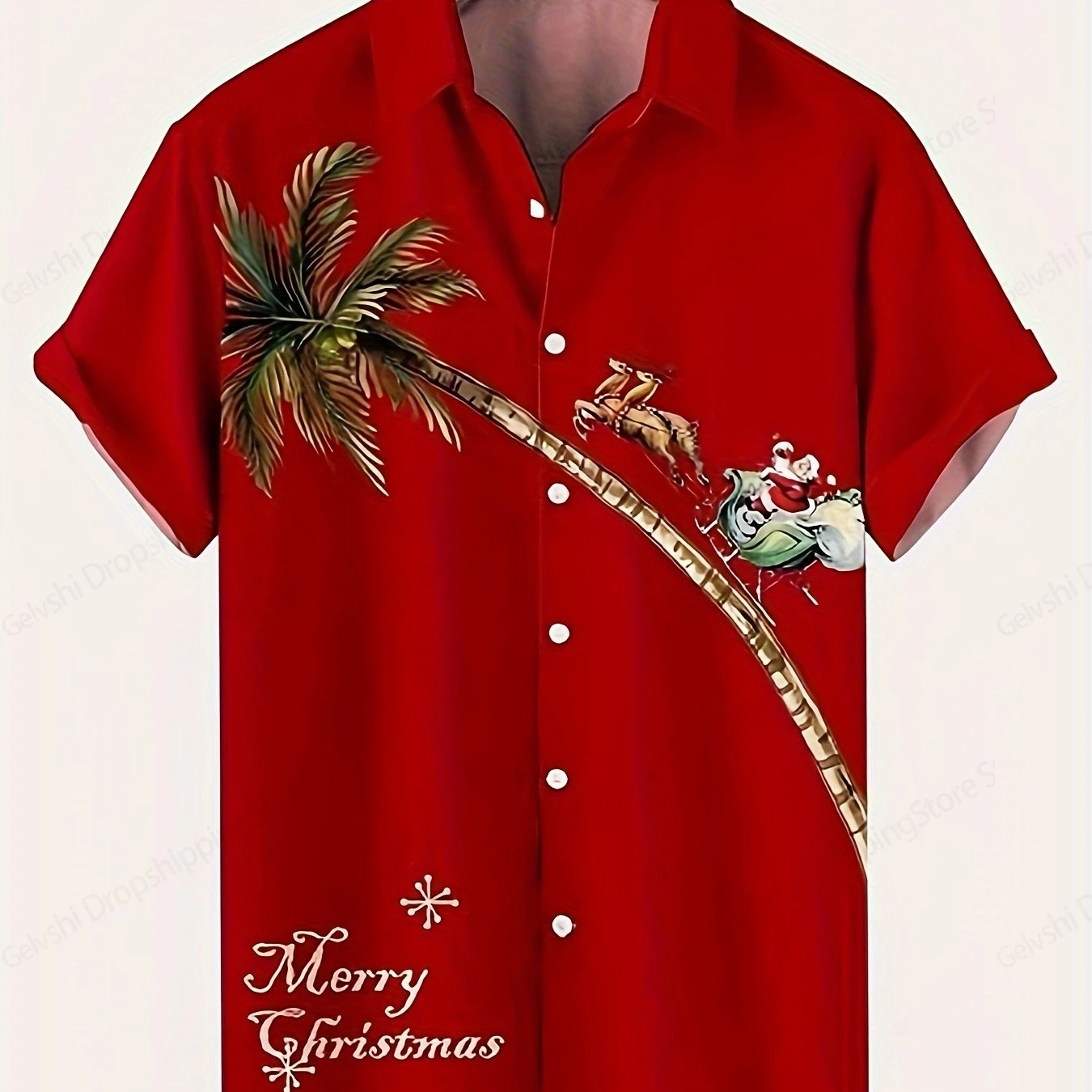 Hawaiian Shirt Santa Claus Christmas Print Men Women Short Sleeve