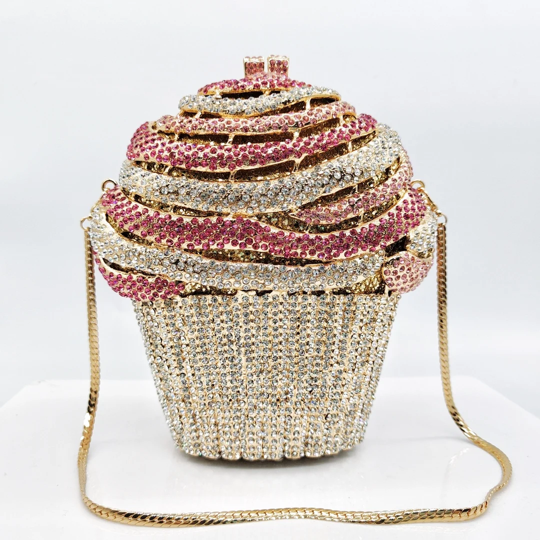 

New Ice Cream Crystal Evening Clutch Bag Diamond Pink/Gold/Champagne Party Wedding Purses Lady Formal Bridal Handbags And Bags