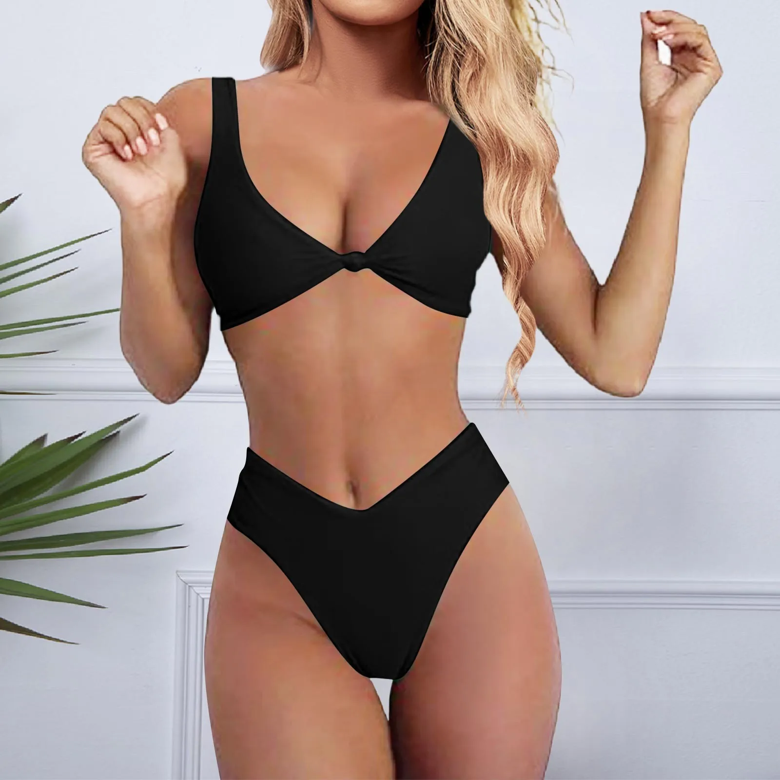 

Twist Backless Bikini Sets 2 Pieces Women Strappy Sports Bra High Waist Swim Briefs Solid Fashion Sexy Micro Bikinis Beachwear