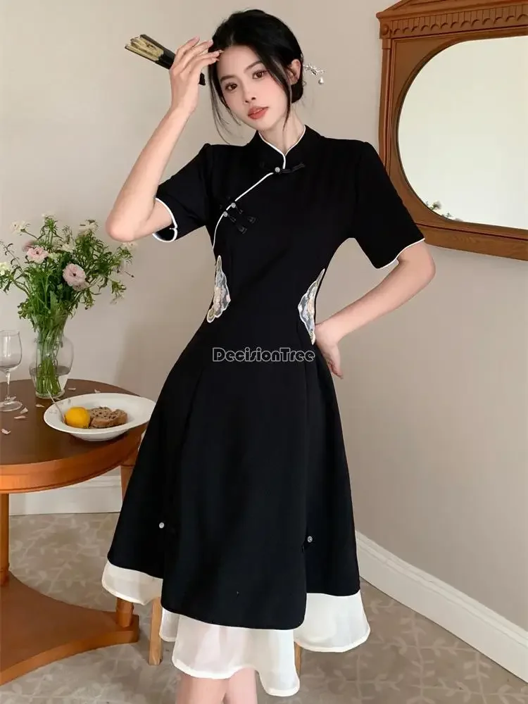 

2024 chinese improved hanfu cheongsam dress women a line qipao new fashion style short sleeve casual daily lady cheongsam dress