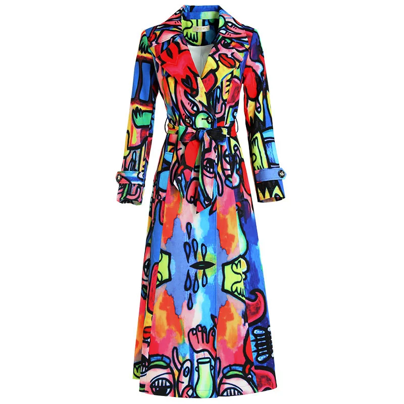 

Trench Female Coat Long Women's Windbreaker Autumn And Winter Casual Print Loose Outwear