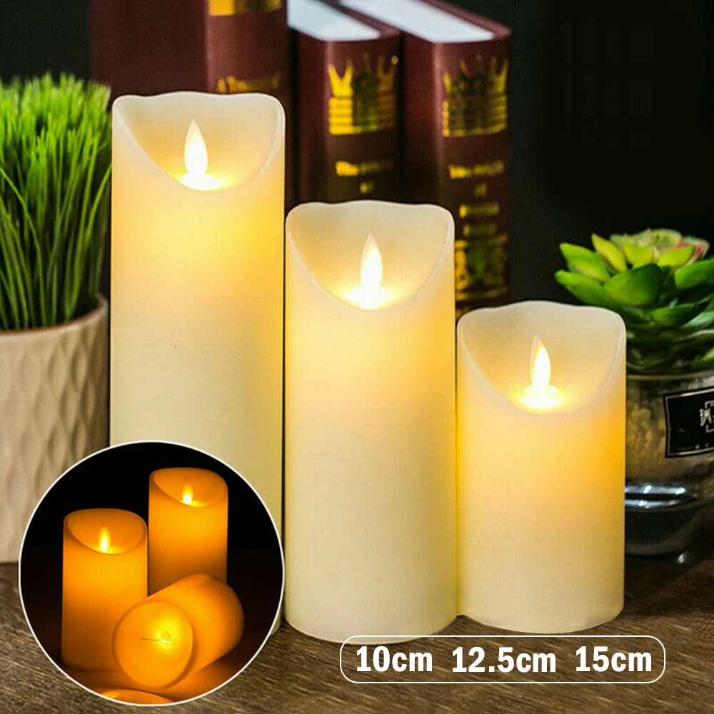 3PCS Flameless LED Candle WarmWhite Moving Dancing Wick Electic Candles Weding