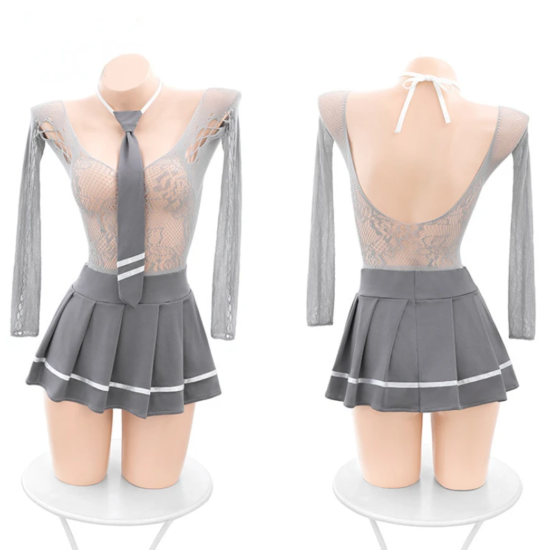

Sexy Net Deep V See Through Dress for Women Sailor Girl Cosplay Costume Pleated Skirt Anime Underwear Role Play Lingerie Outfits