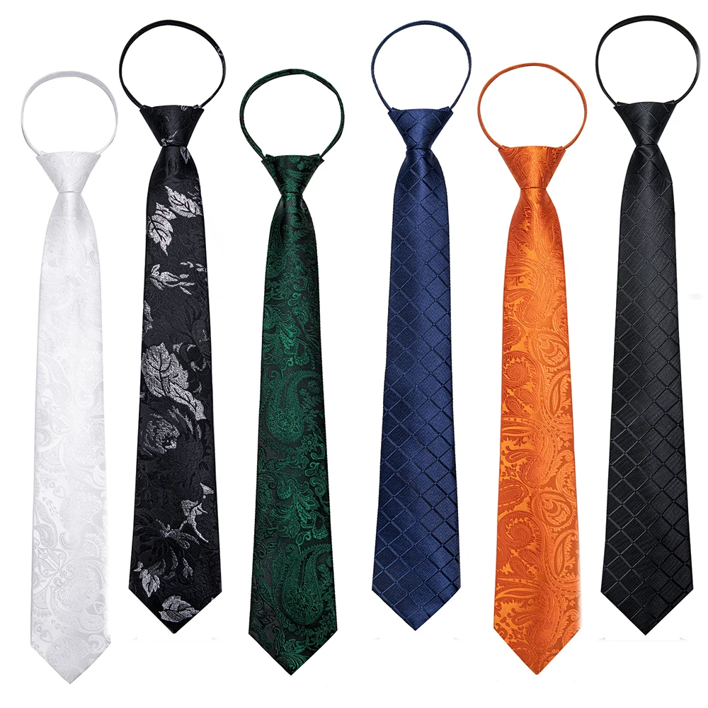Neck Tie Men's Zipper Ties Pre-tied 8CM Lazy Necktie with Pocket Square Cufflinks For Business Wedding Prom Men Accessories Gravats Gift