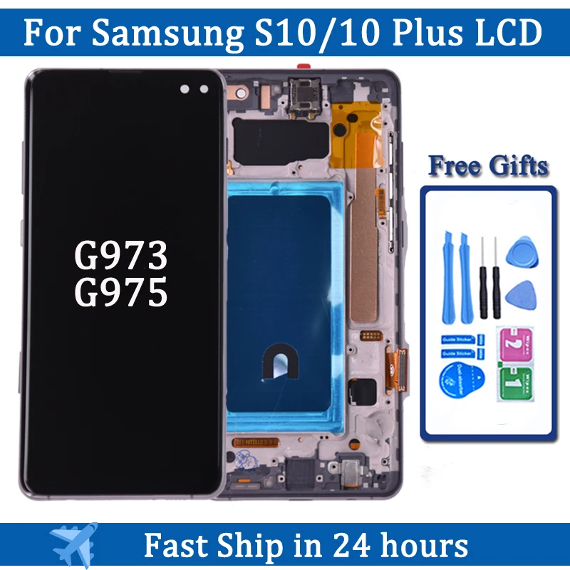 

Screen for Samsung S10 Plus S10+ G975 G975F Lcd Display Digital Touch Screen with Frame for Samsung S10 G973 Assembly