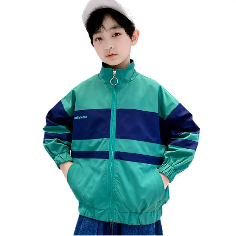 

Spring Casual Children Long Sleeve Windcoat Zipper Tops Patchwork Outerwear Coats Kids Boy Jacket Autumn Sportwear Clothes 4-13Y