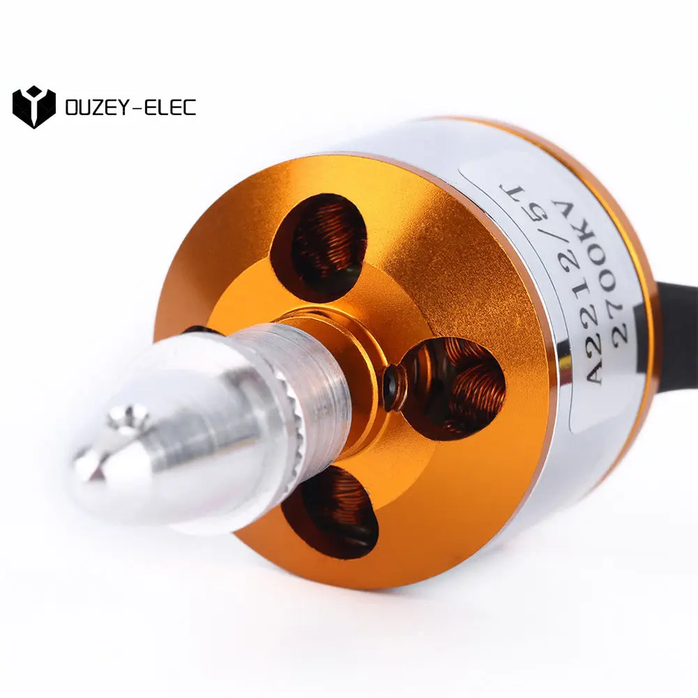 Moteur sans balais A2212 2700KV pour multirotor, avec support de fixation et connecteurs dorés.